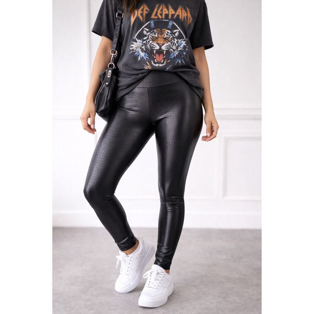 Wild Fable Black Croc Print High Rise Leggings Faux Leather Look Large - Picture 6 of 13